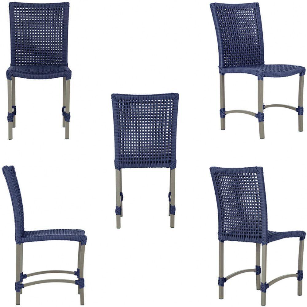 Mesa Ascoli 120 Cm Com 6 Cadeiras Cannes De Alumínio Trama Azul - 4