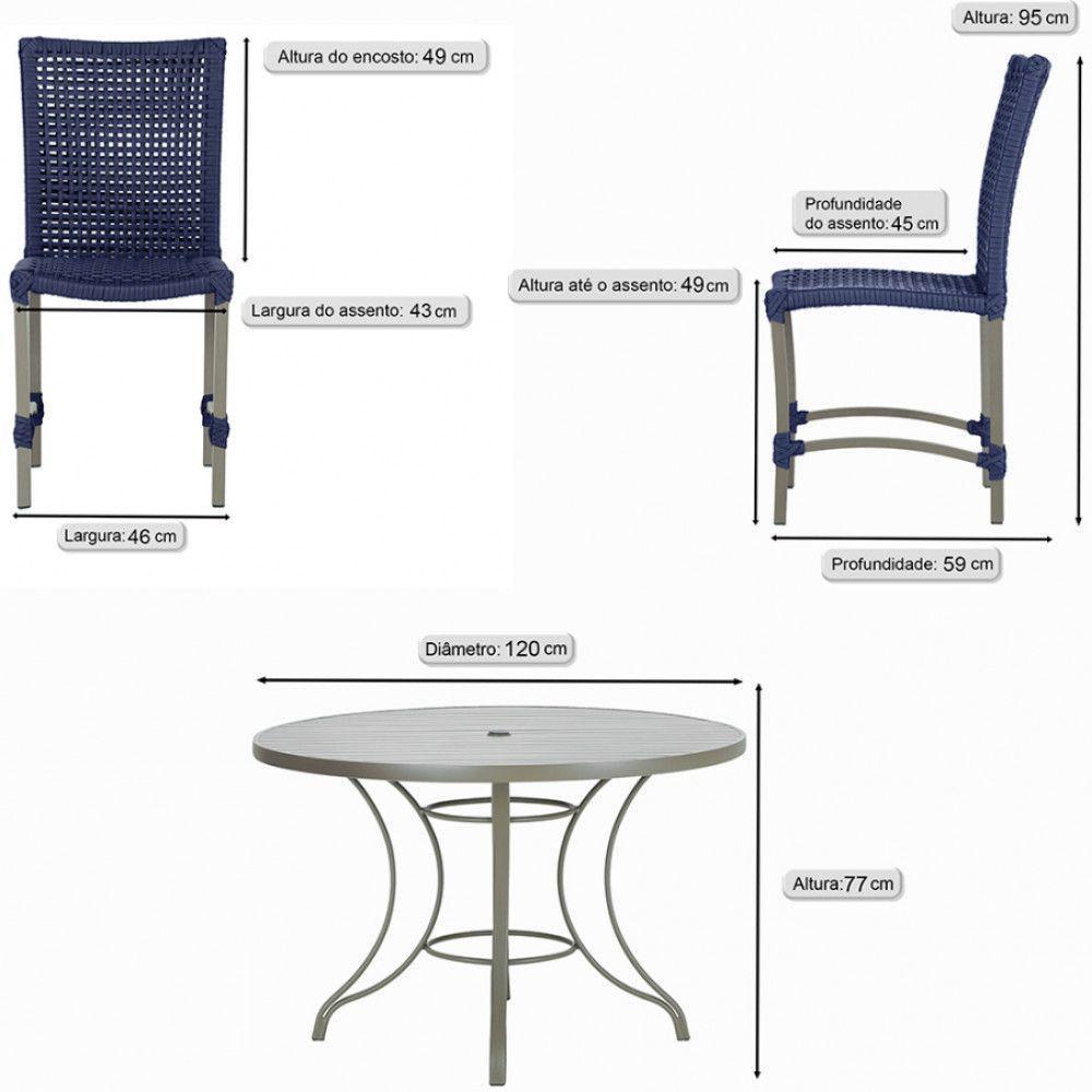 Mesa Ascoli 120 Cm Com 6 Cadeiras Cannes De Alumínio Trama Azul - 8
