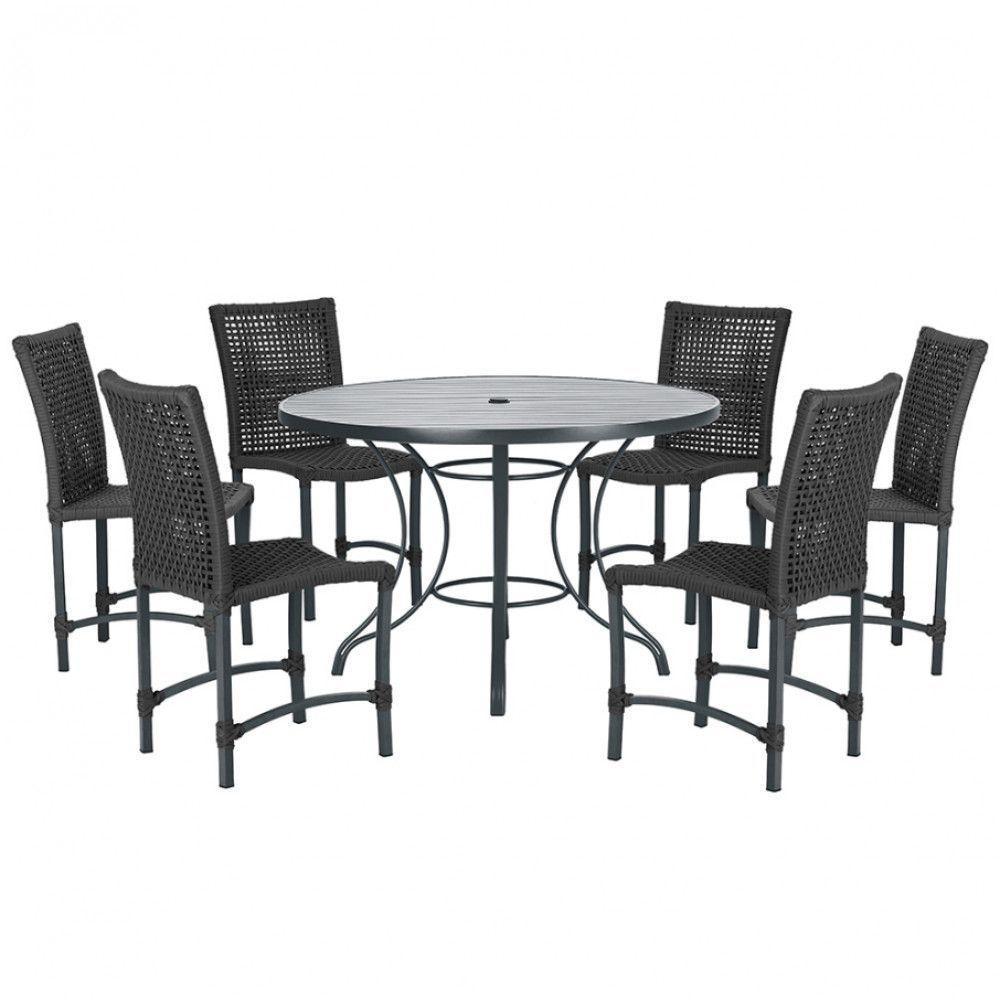 Mesa Ascoli 120 Cm Com 6 Cadeiras Cannes De Alumínio Trama Preto - 1