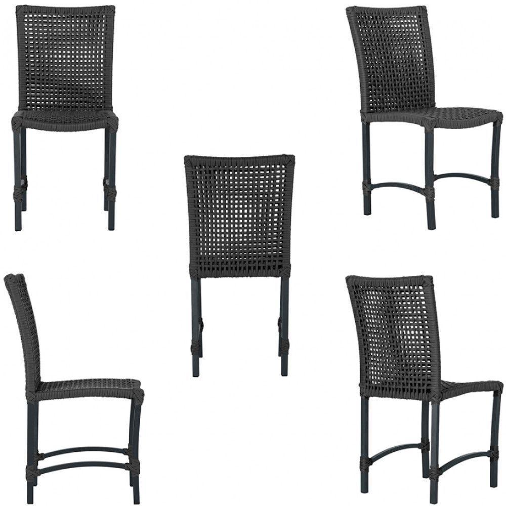 Mesa Ascoli 120 Cm Com 6 Cadeiras Cannes De Alumínio Trama Preto - 3