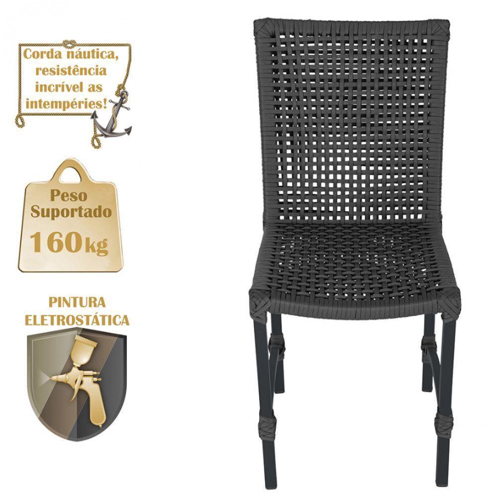 Mesa Ascoli 120 Cm Com 6 Cadeiras Cannes De Alumínio Trama Preto - 6