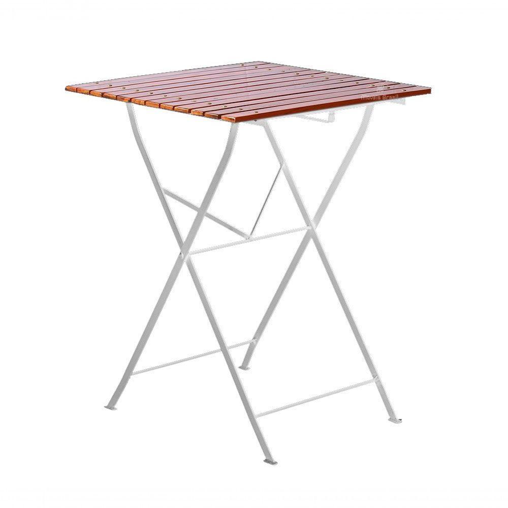 Mesa Dobrável 60 X 60 Cm Em Ferro E Madeira Maciça Envernizada - Branca - 1