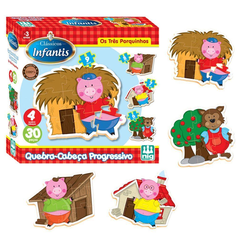 Quebra-cabeça - Progressivo - Os Três Porquinhos - 30 Peças - 1