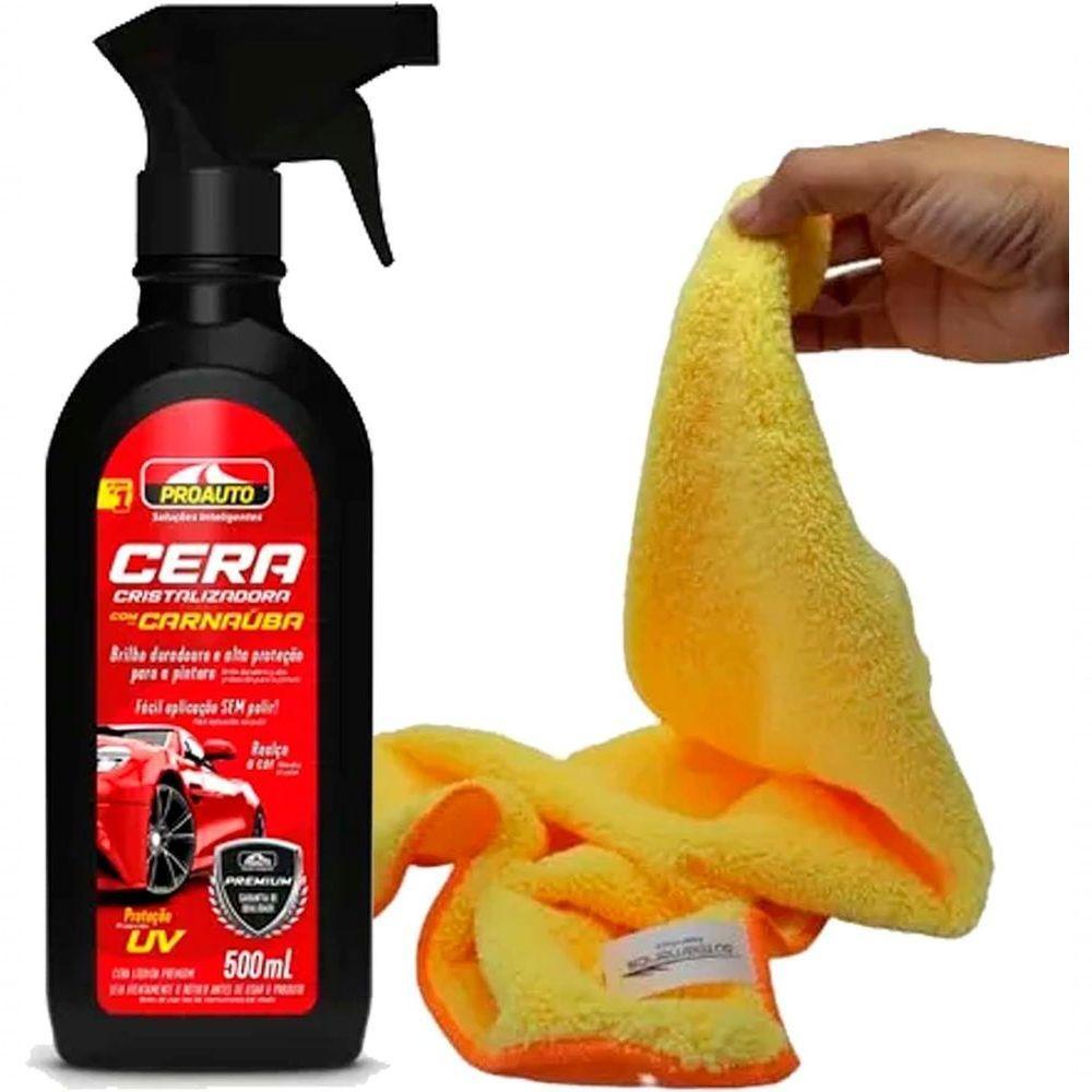Kit Cera Automotiva Cristalizadora 500ml Proauto + Flanela - 1
