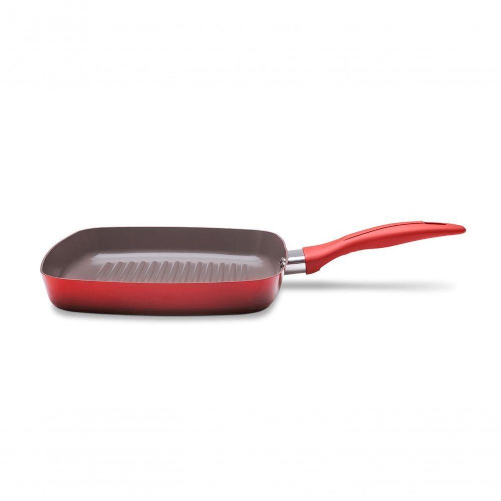 Grill 24cm 1,35l Ceramic Life Mineral Resist Antiaderente Vermelho Para Grelhar Carnes E Legumes - 1