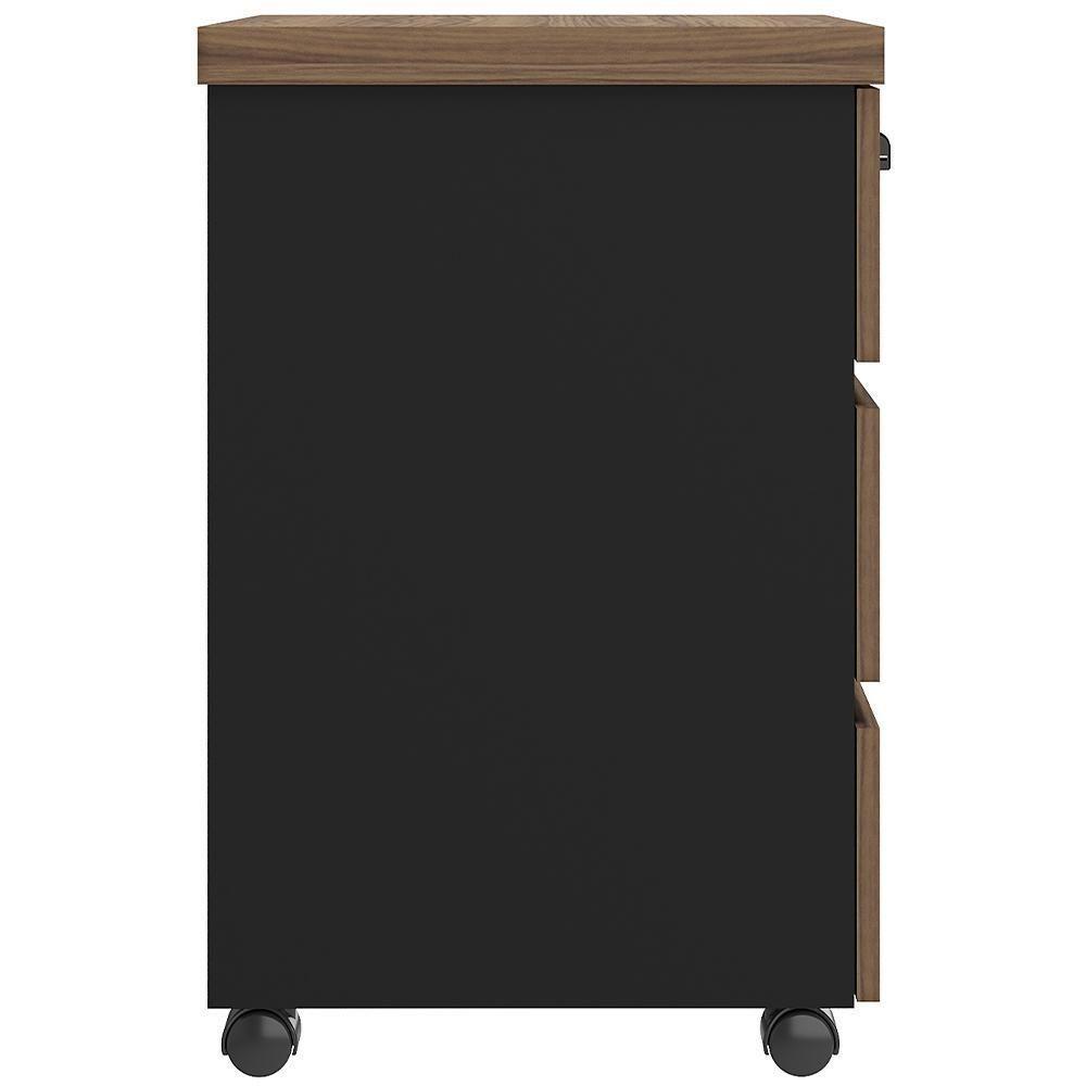 Gaveteiro Para Escritório Com Rodízios 03 Gavetas Unik A02 Nogal Preto - Lyam Decor - 3