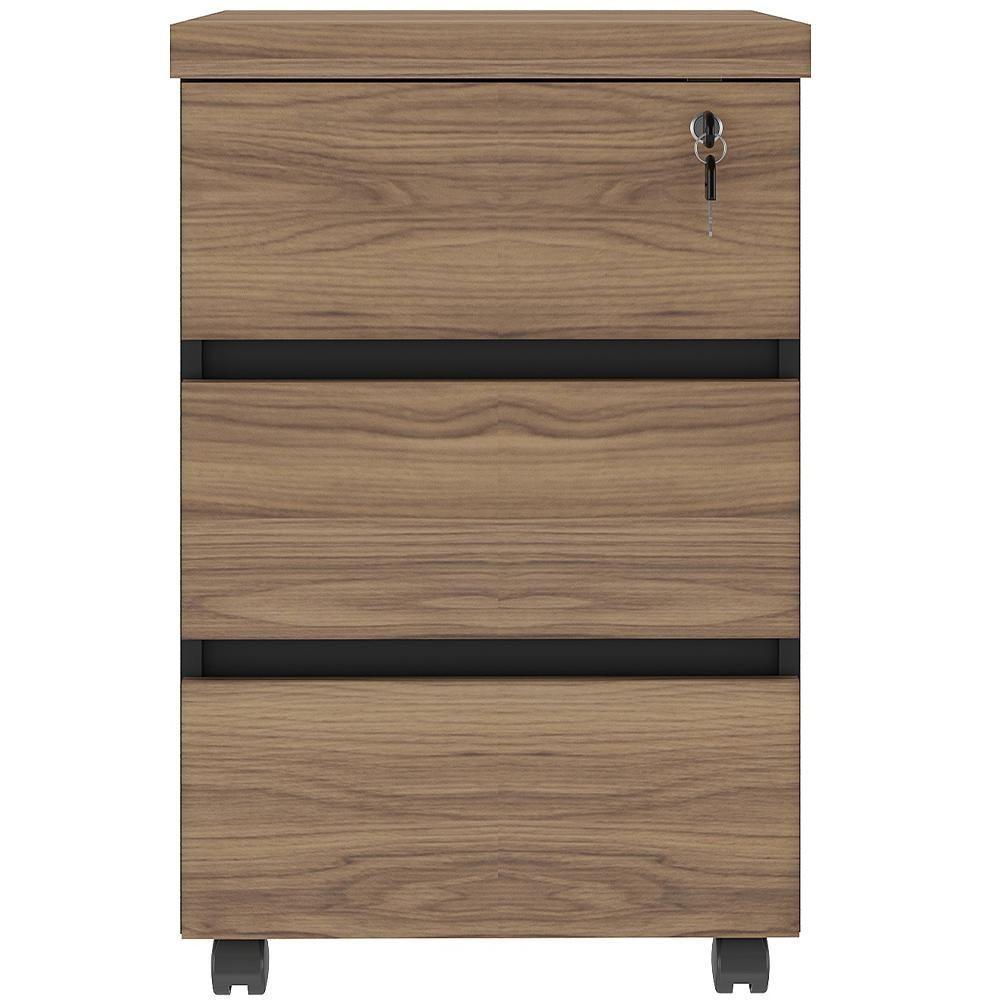 Gaveteiro Para Escritório Com Rodízios 03 Gavetas Unik A02 Nogal Preto - Lyam Decor - 7