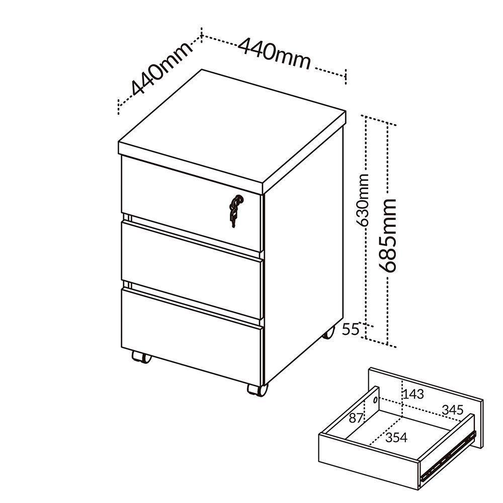 Gaveteiro Para Escritório Com Rodízios 03 Gavetas Unik A02 Nogal Preto - Lyam Decor - 8