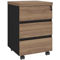 Gaveteiro Para Escritório Com Rodízios 03 Gavetas Unik A02 Nogal Preto - Lyam Decor - 1