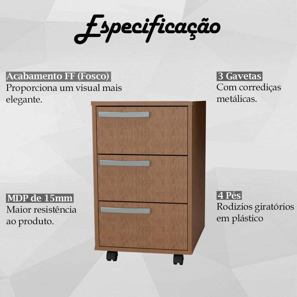 Gaveteiro Para Escritorio Gamer 3 Gavetas E 4 Rodizios Mell B26 Novam Mell - 5
