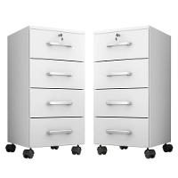 Kit 2 Gaveteiros Para Escritório Com Chave E Rodízios 4 Gavetas Gávea Branco - 1