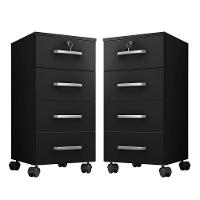 Kit 2 Gaveteiros Para Escritório Com Chave E Rodízios 4 Gavetas Gávea Preto - 1
