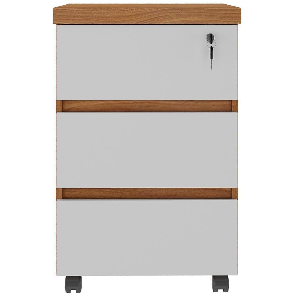 Gaveteiro Para Escritório Com Rodízios 03 Gavetas Unik A02 Freijó Branco - Lyam Decor - 6