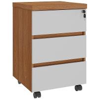 Gaveteiro Para Escritório Com Rodízios 03 Gavetas Unik A02 Freijó Branco - Lyam Decor - 1