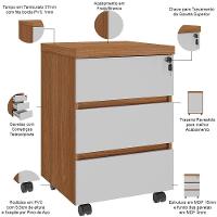 Gaveteiro Para Escritório Com Rodízios 03 Gavetas Unik A02 Freijó Branco - Lyam Decor - 5