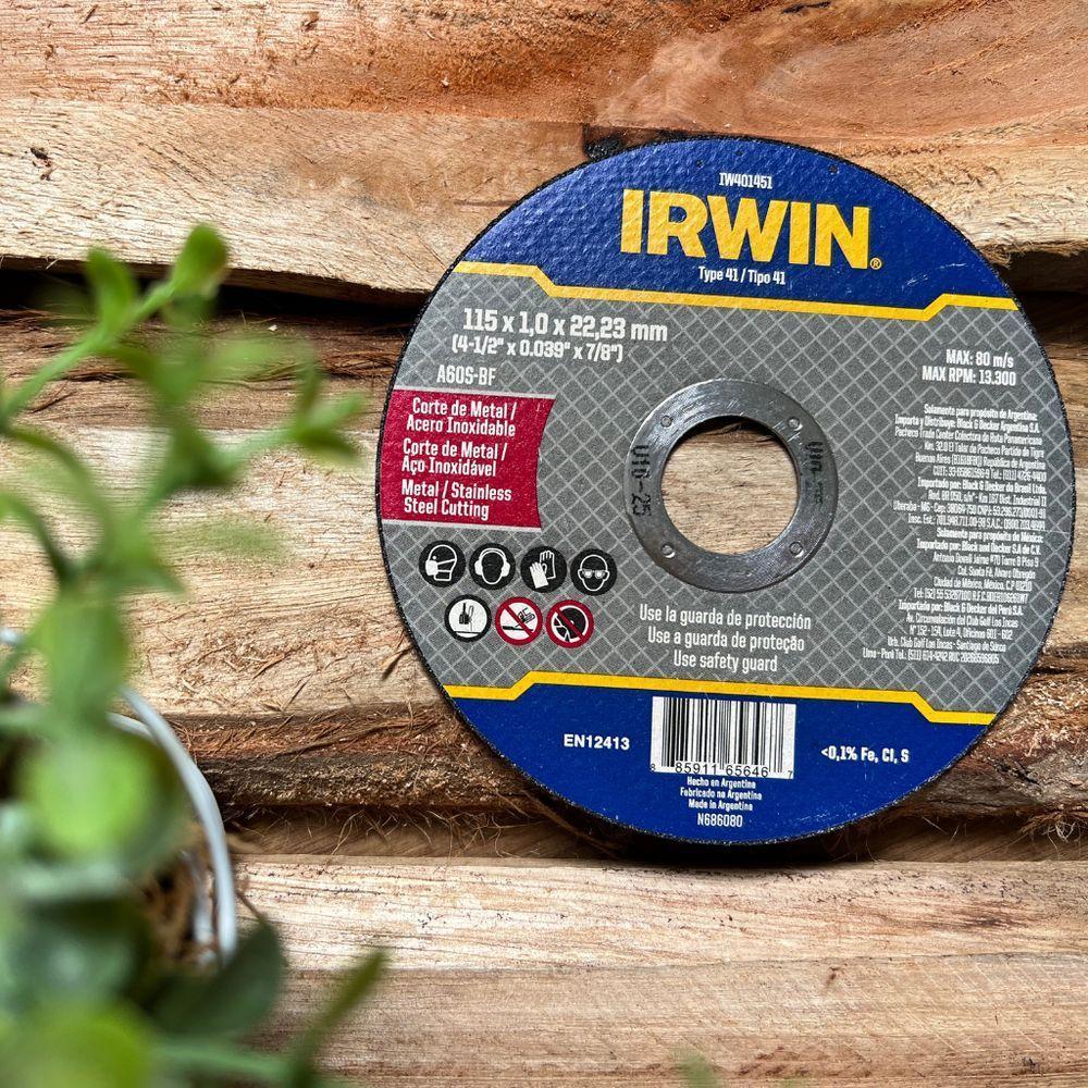 Disco Corte Fino Metal/inox 4.1/2x1,0mmx7/8" - Irwin - 3