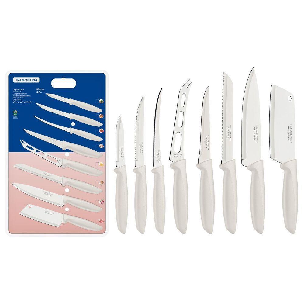 Jogo De Facas Tramontina Plenus Em Aço Inox Cabos De Polipropileno Branco 8 Peças - 3
