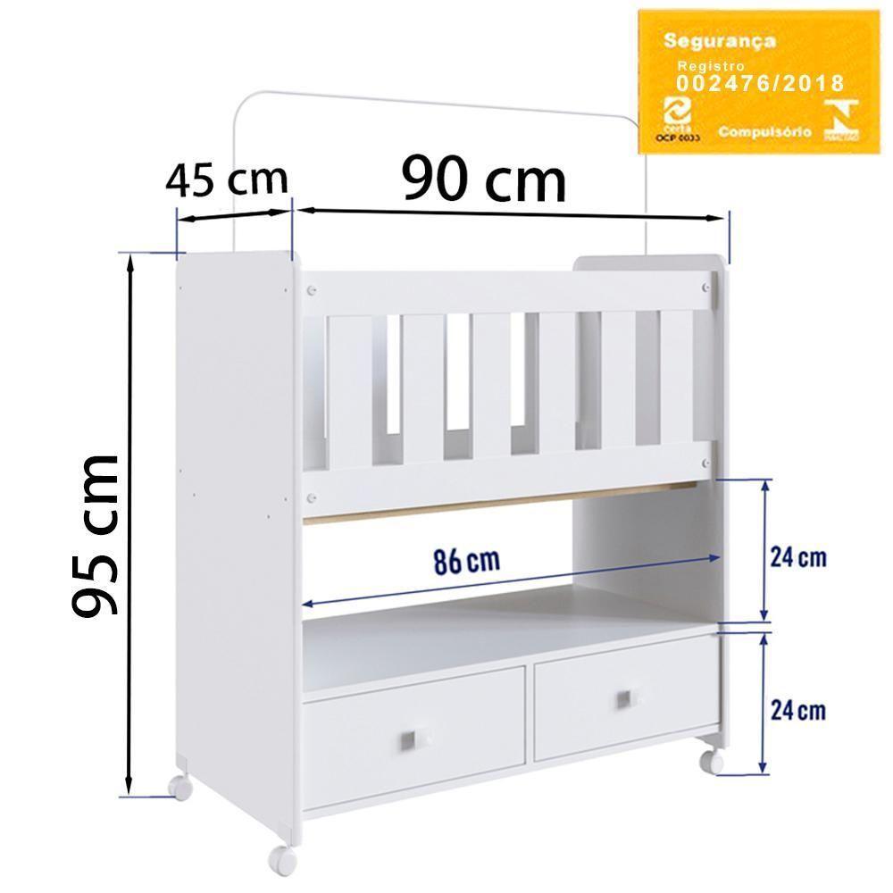 Mini Berço Moises Com Colchao 2 Gavetas By511 Branco Comm Branco - 3