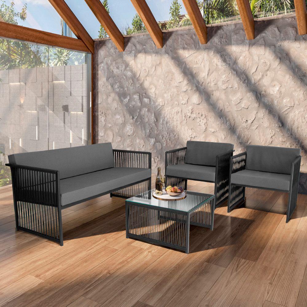 Conjunto Para área Externa De Corda Náutica Preto-cinza - 1