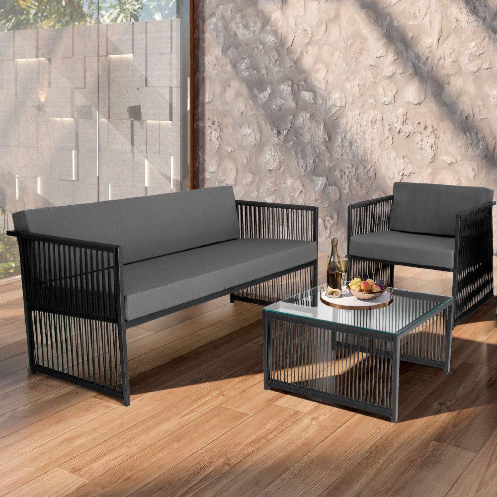 Conjunto Para área Externa De Corda Náutica Preto-cinza - 1