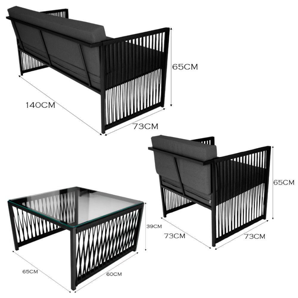 Conjunto Para área Externa De Corda Náutica Preto-cinza - 3
