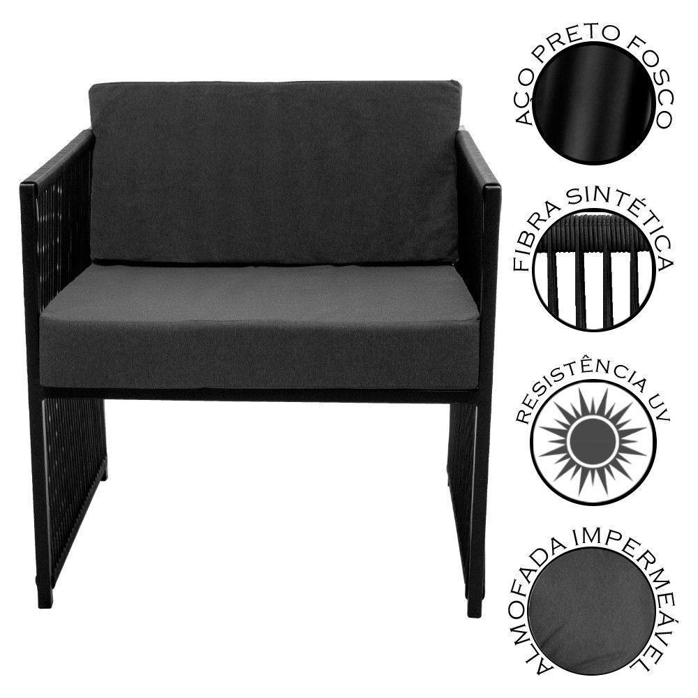 Conjunto De 2 Poltronas Em Fibra Sintética E Mesa De Centro Preto-cinza - 7
