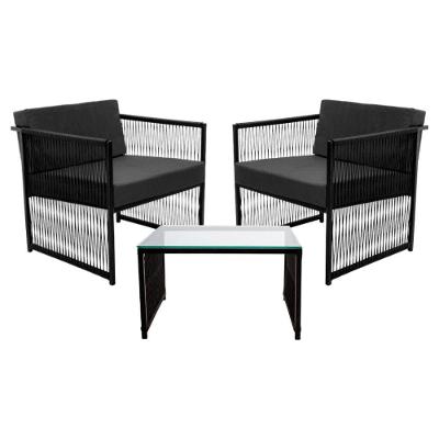 Conjunto De 2 Poltronas Em Fibra Sintética E Mesa De Centro Preto-cinza