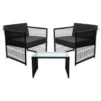 Conjunto De 2 Poltronas Em Fibra Sintética E Mesa De Centro Preto-cinza - 1