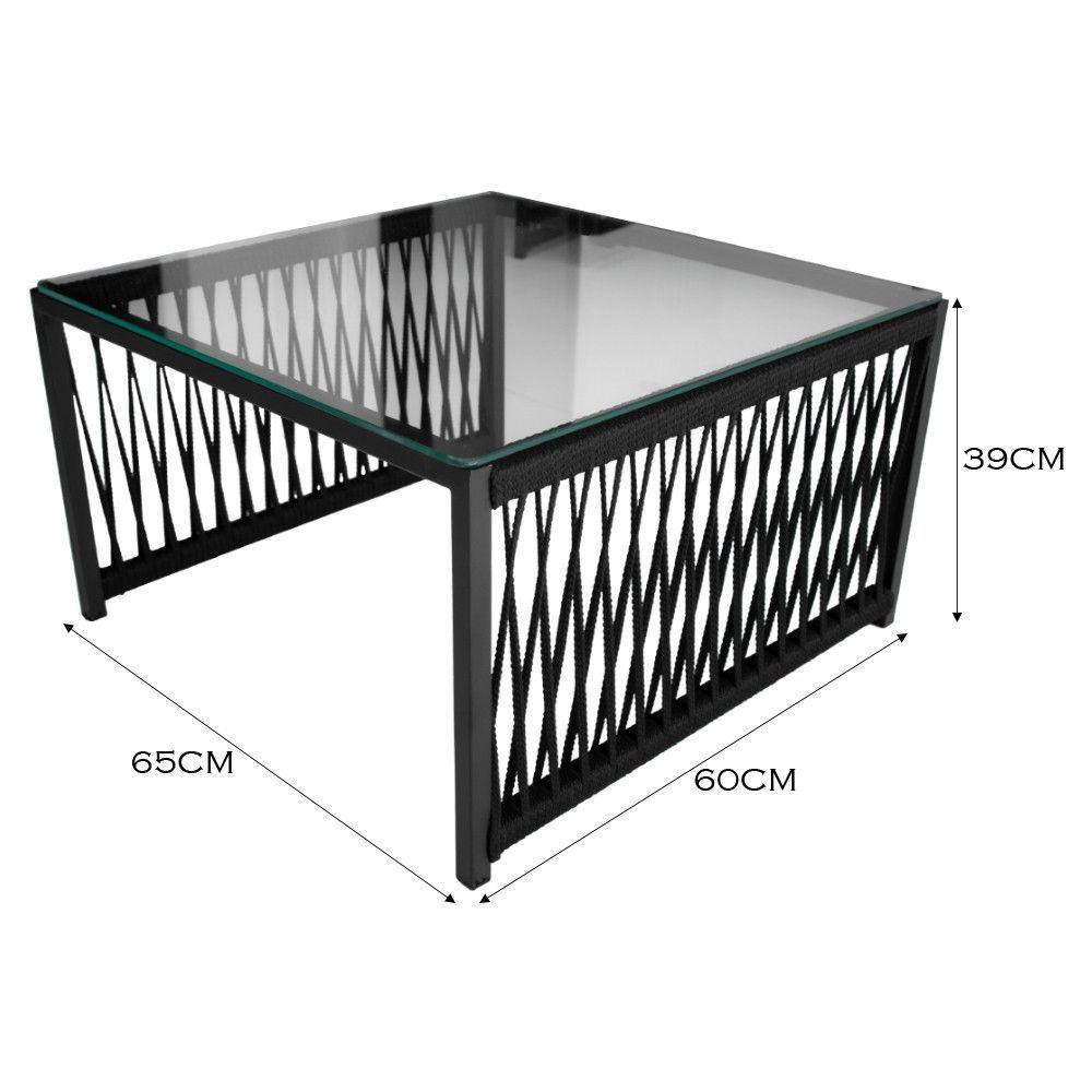 Conjunto De 2 Poltronas E Mesa De Centro Quadrada Com Tampo Preto-cinza - 3