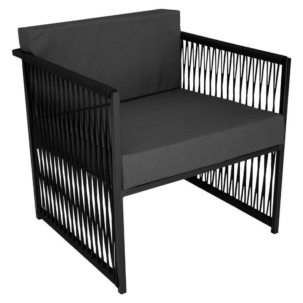 Conjunto De 2 Poltronas E Mesa De Centro Quadrada Com Tampo Preto-cinza - 5