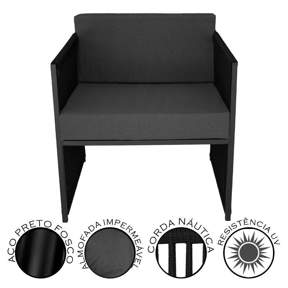Conjunto De 2 Poltronas E Mesa De Centro Quadrada Com Tampo Preto-cinza - 6