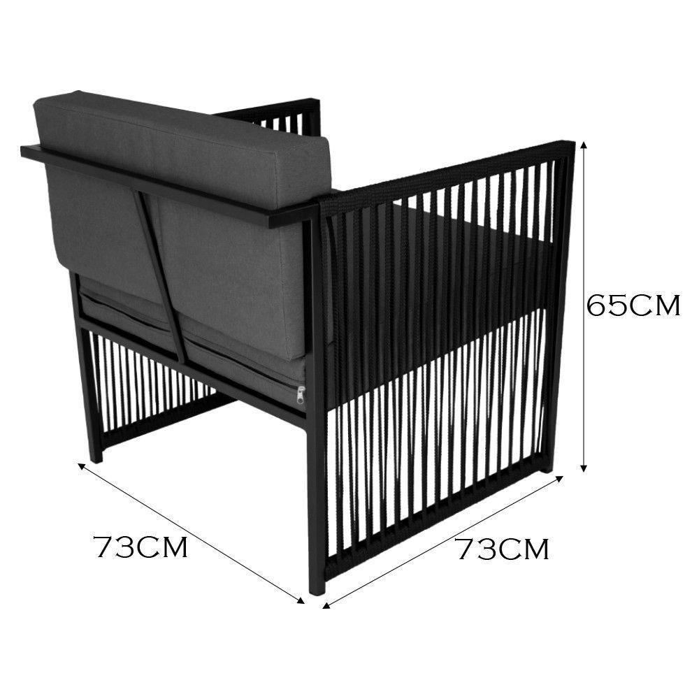 Conjunto De 2 Poltronas E Mesa De Centro Quadrada Com Tampo Preto-cinza - 7