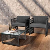 Conjunto De 2 Poltronas E Mesa De Centro Quadrada Com Tampo Preto-cinza - 1