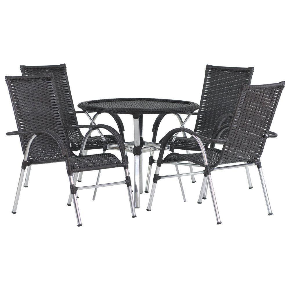 4 Cadeiras Alumínio E Mesa Tampo Tramado área Piscina Jardim Preto - 7