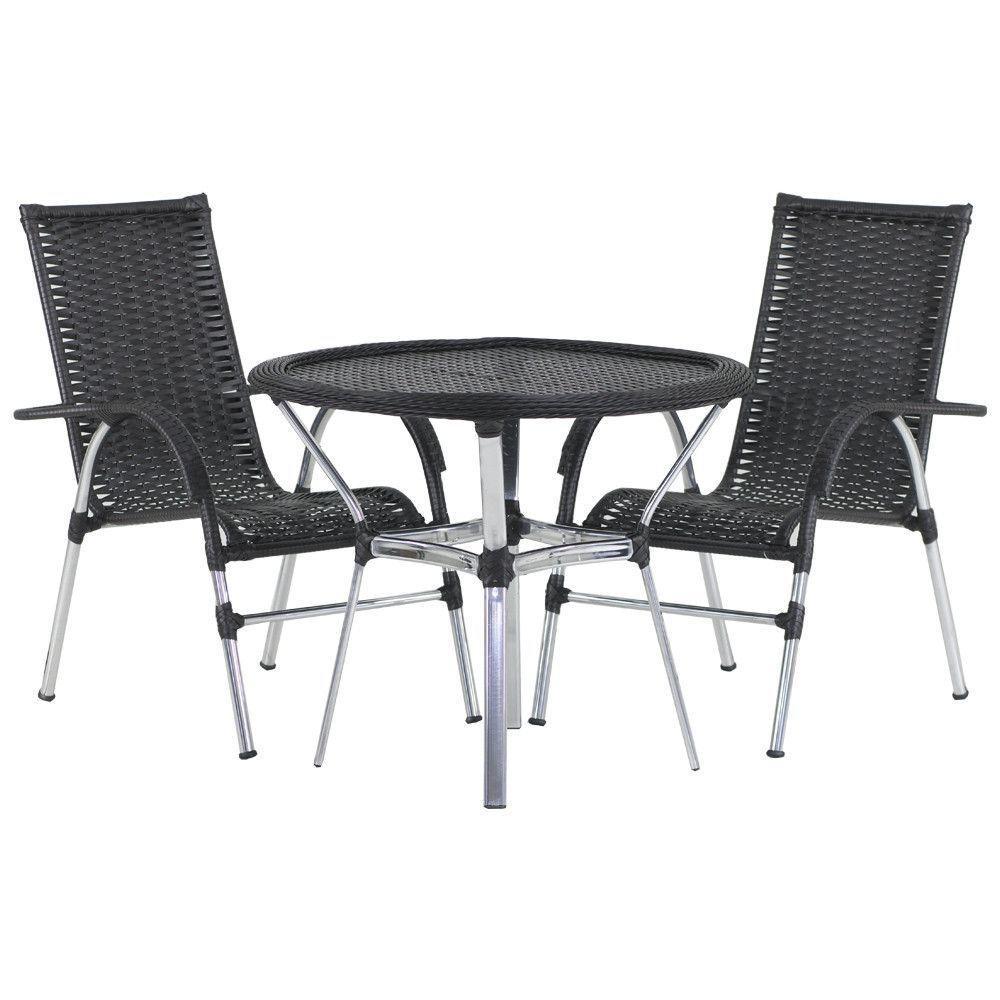 4 Cadeiras Alumínio E Mesa Tampo Tramado área Piscina Jardim Preto - 9