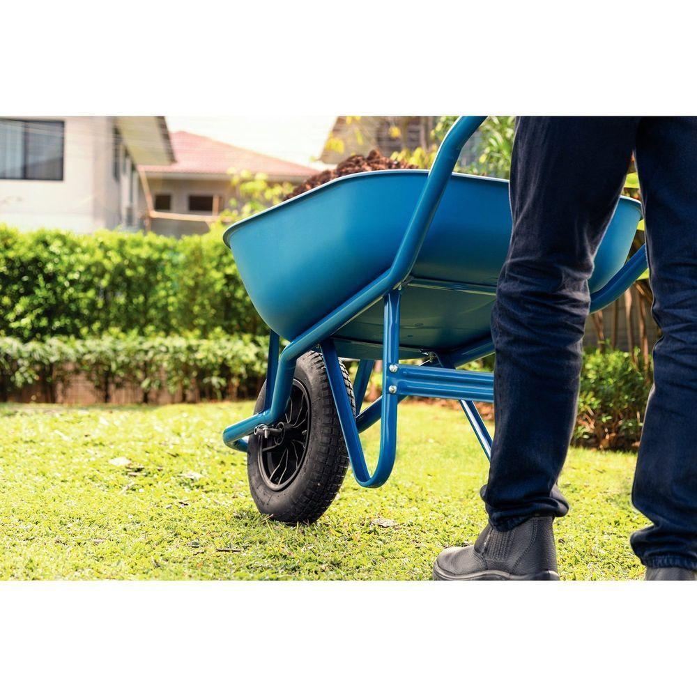 Carrinho De Mão Tramontina Com Caçamba Rasa Plástica Azul 50 L, Braço Metálico E Pneu Com Câmara - 3