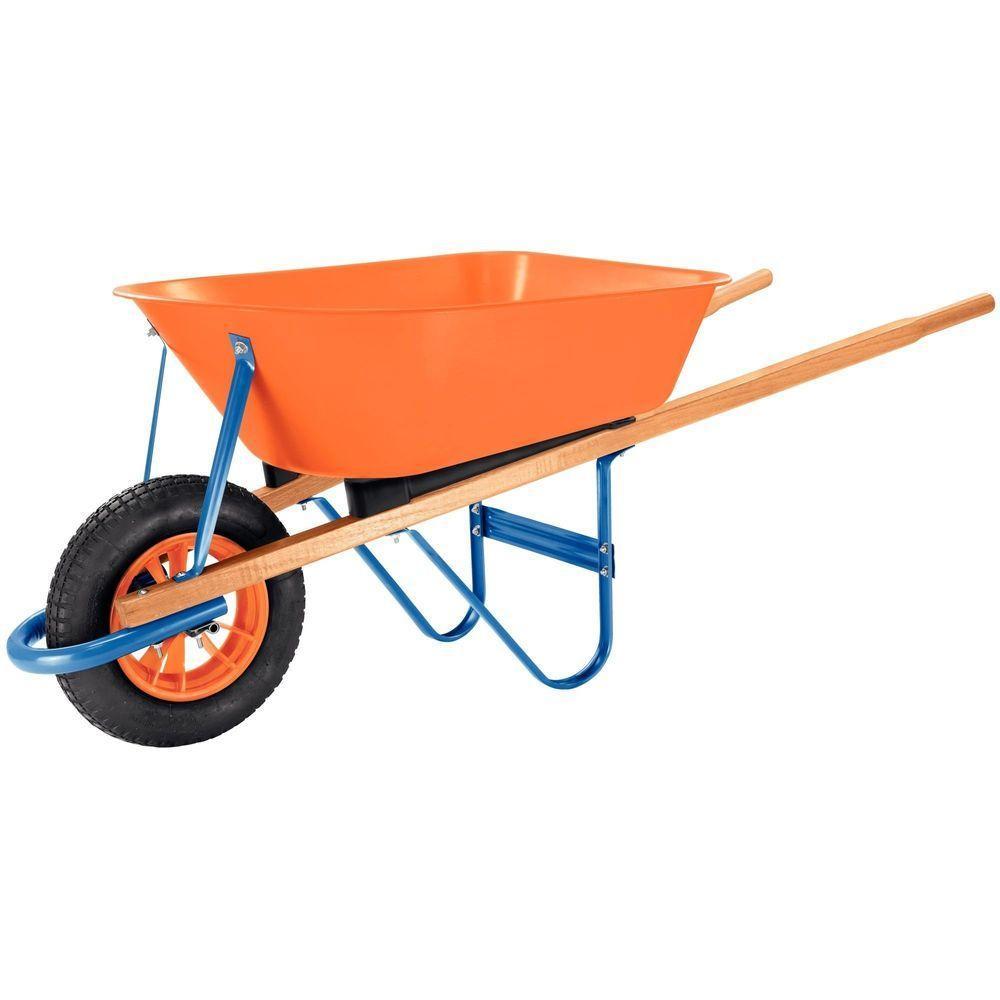 Carrinho Mão Com Caçamba Funda Plástica Laranja 55 L Braço Madeira Pneu Com Câma - 1