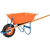 Carrinho Mão Com Caçamba Funda Plástica Laranja 55 L Braço Madeira Pneu Com Câma - 1