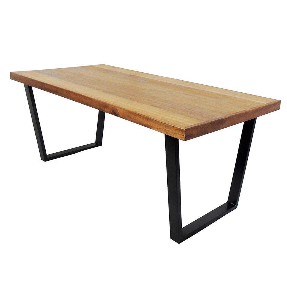 Mesa Industrial Diamond Madeira Maciça 2,20m Ferragem Preta - 1