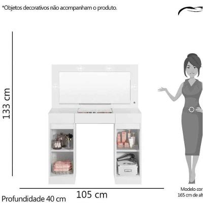 Penteadeira Camarim Com Porta Joias 3 Gavetas 2 Portas Princess Branco