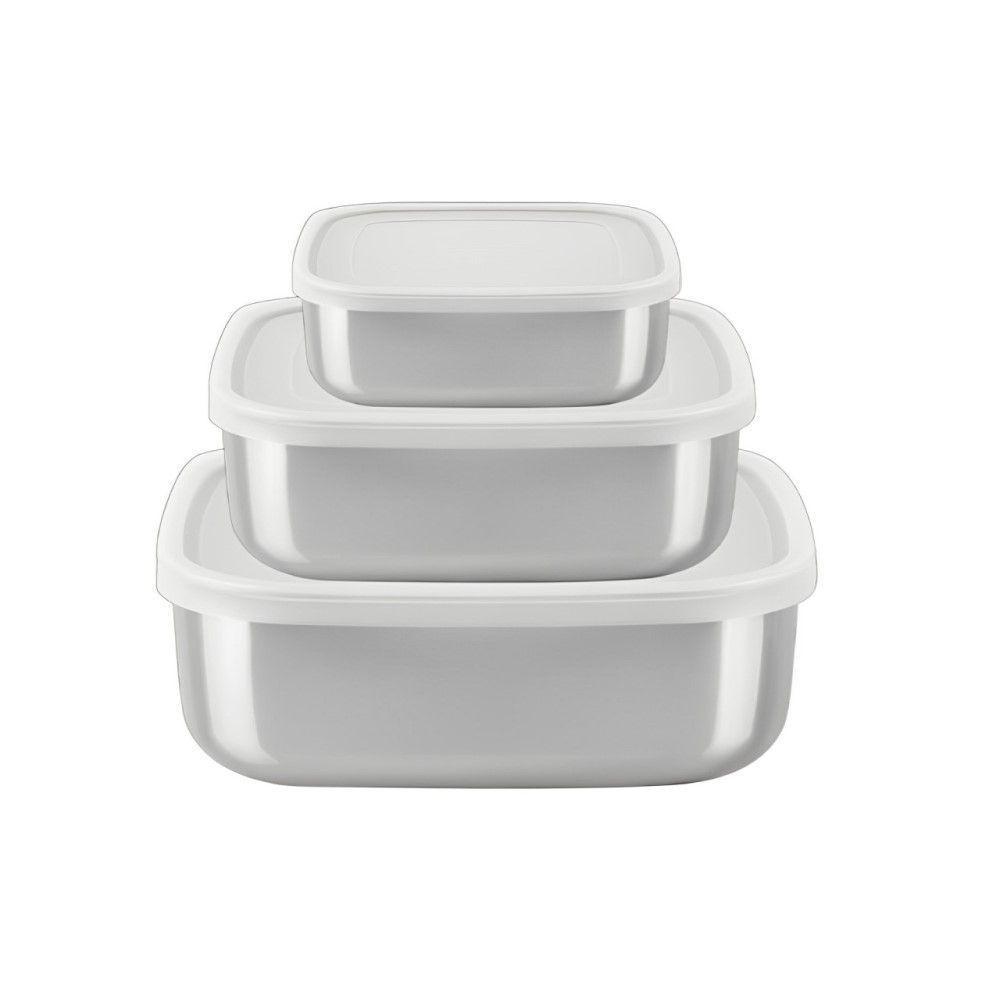Jogo De Potes Freezinox Quadrados Em Aço Inox Com Tampa Plástica 3 Peças Tramontina 64220/800 - 1