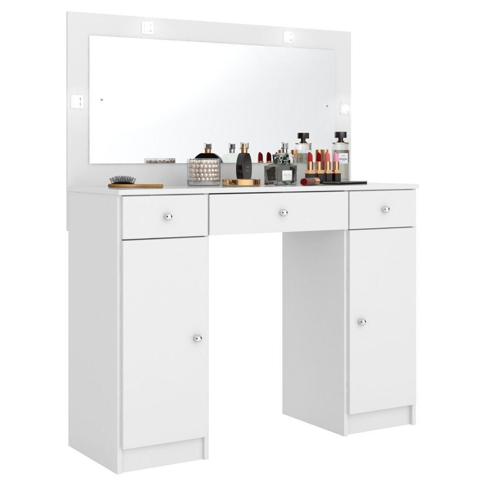 Penteadeira Camarim Com Espelho 2 Portas 3 Gavetas Carisma D02 Branco - Mpozenato - 1
