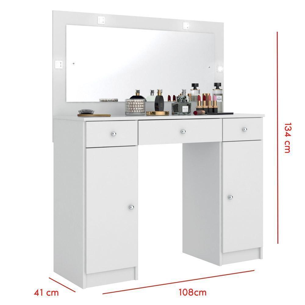 Penteadeira Camarim Com Espelho 2 Portas 3 Gavetas Carisma D02 Branco - Mpozenato - 2