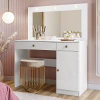 Penteadeira Camarim Bella Com 3 Gavetas E 1 Porta E Led Branco Branco - 4