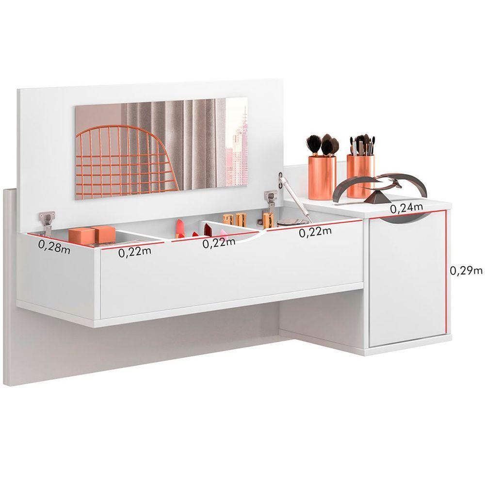 Penteadeira Camarim Suspensa Com Espelho E Nichos Make Branco - 1