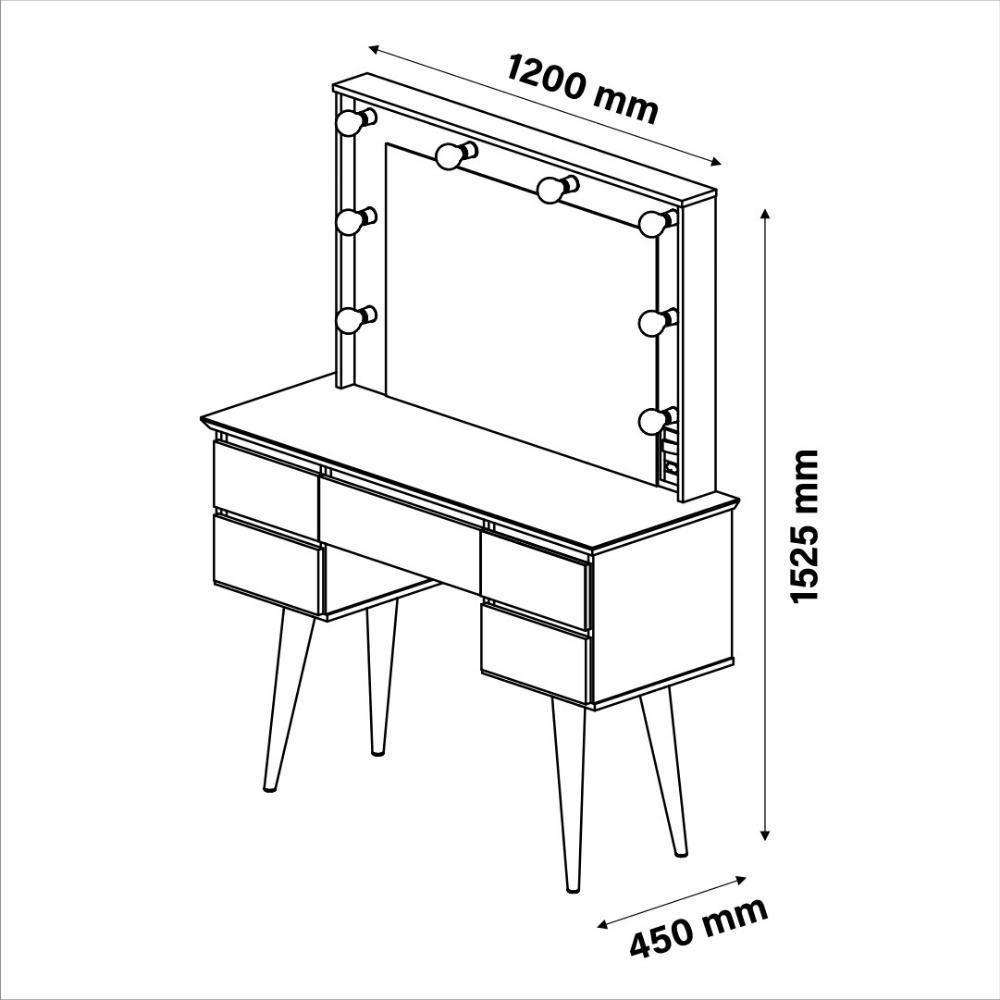 Penteadeira Com Espelho Strass Branca Com Banqueta - Patrimar - 3
