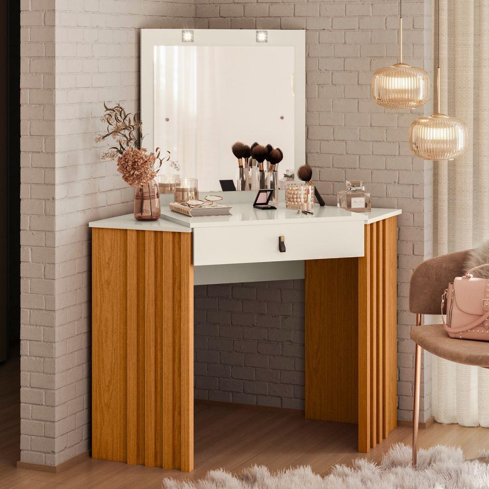 Camarim Ripado Com Led E Espelho Uraí Cinamomo Off White - 2