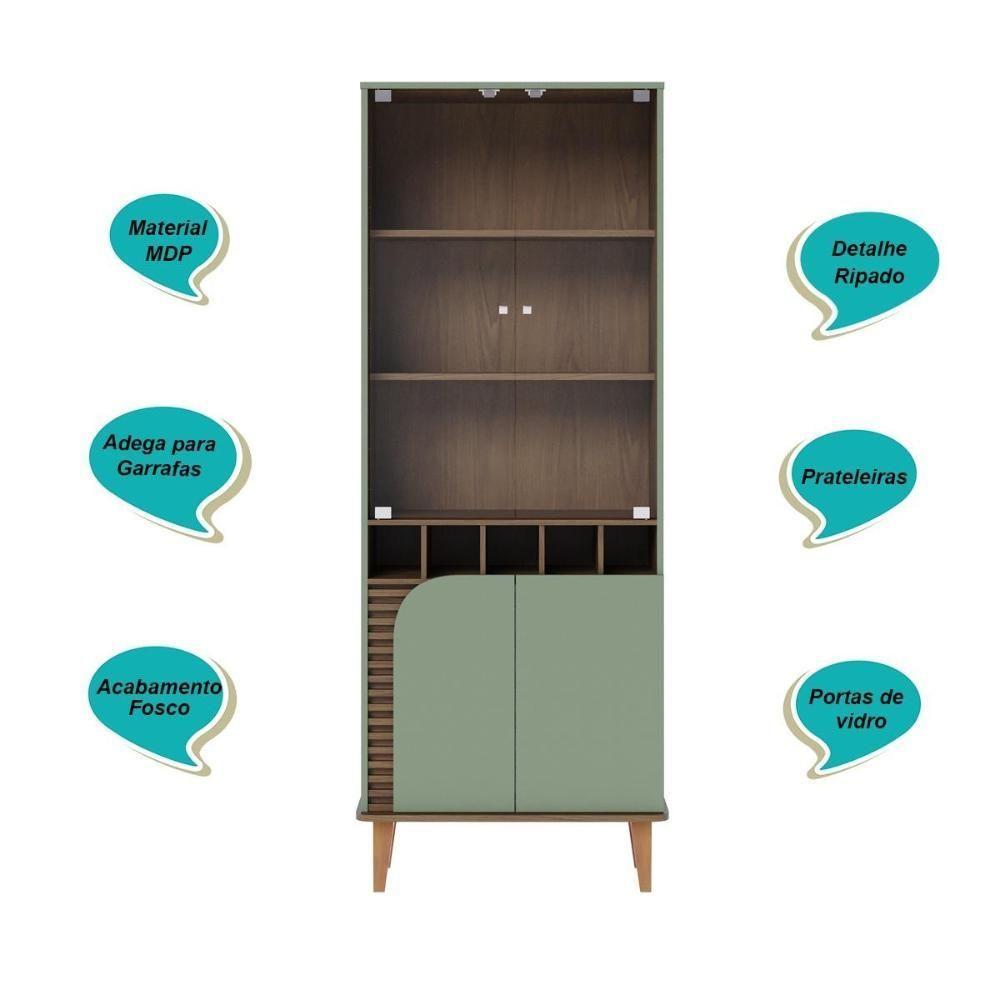 Cristaleira Com Portas De Vidro E Adega Jurerê Hortelã Amêndoa Hortelã Amêndoa - 5