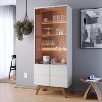 Cristaleira Com Portas De Vidro E Led Noronha Off White Matte Freijó - 1