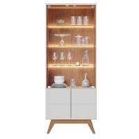 Cristaleira Com Portas De Vidro E Led Noronha Off White Matte Freijó - 5